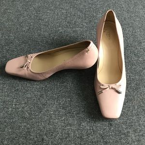 Elegant ballet pink low 2” leather heels